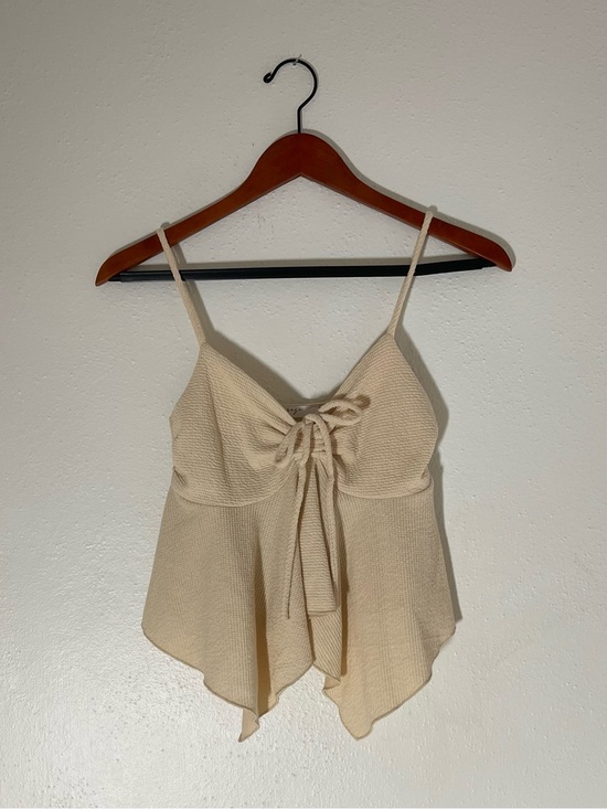 gaze Tops - gaze Cream Tie-Front Handkerchief Hem Camisole